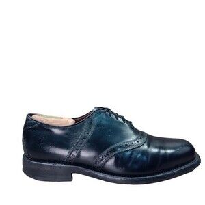 Vintage Allen Edmonds Saddle Polo Oxford Shoes Black 8.5 E Wide Equestrian USA